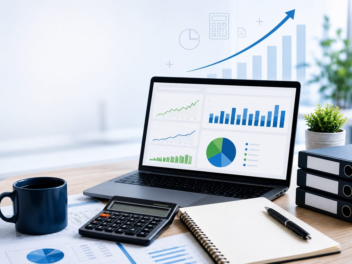 Accounting dashboard on a laptop with financial charts